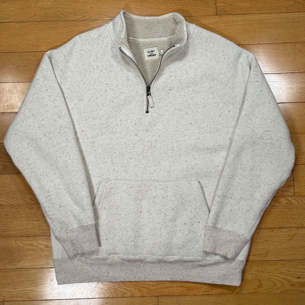 Flint and Tinder Medium Sherpa Lined Tan Quarter 1/4 Zip Sweatshirt Pullover